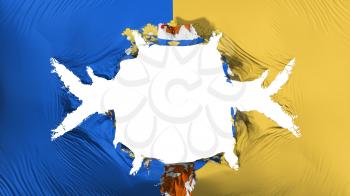 Santiago city, capital of Chile flag with a big hole, white background, 3d rendering