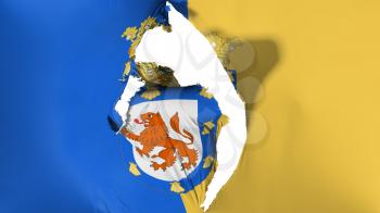 Damaged Santiago city, capital of Chile flag, white background, 3d rendering