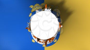 Santiago city, capital of Chile flag ripped apart, white background, 3d rendering
