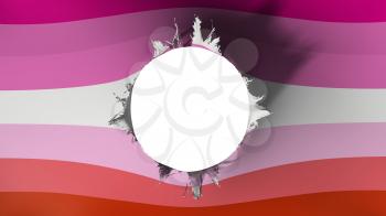 Hole cut in the flag of Lesbian pride, white background, 3d rendering