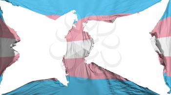 Destroyed Transgender pride flag, white background, 3d rendering