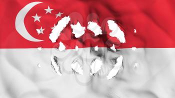 Singapore flag with a small holes, white background, 3d rendering