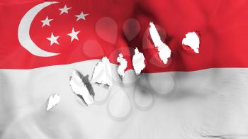 Singapore flag perforated, bullet holes, white background, 3d rendering
