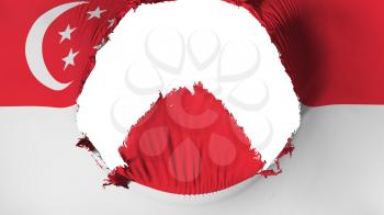 Big hole in Singapore flag, white background, 3d rendering