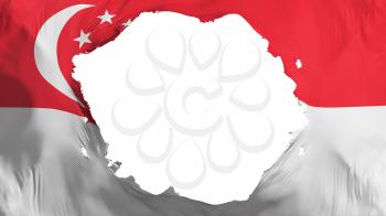 Broken Singapore flag, white background, 3d rendering