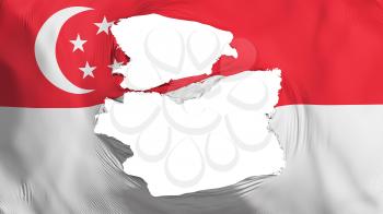 Tattered Singapore flag, white background, 3d rendering