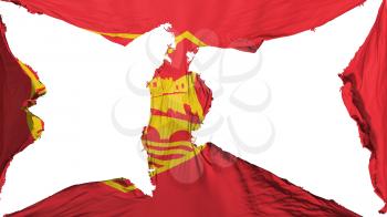 Destroyed Skopje city, capital of Macedonia flag, white background, 3d rendering
