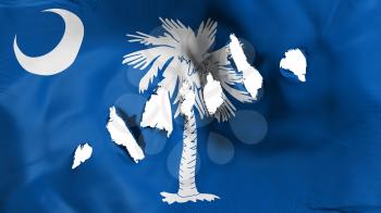 South Carolina state flag perforated, bullet holes, white background, 3d rendering