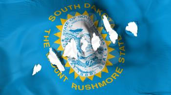 South Dakota state flag perforated, bullet holes, white background, 3d rendering