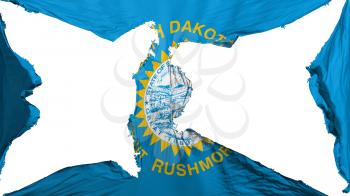 Destroyed South Dakota state flag, white background, 3d rendering