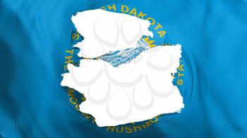 Tattered South Dakota state flag, white background, 3d rendering