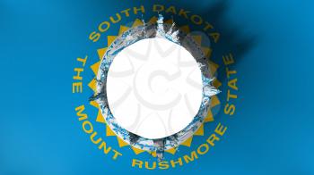 Hole cut in the flag of South Dakota state, white background, 3d rendering