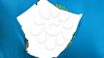 Cracked South Dakota state flag, white background, 3d rendering