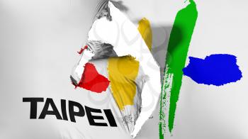 Damaged Taipei city, capital of Republic of China flag, white background, 3d rendering