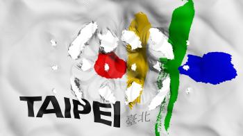 Taipei city, capital of Republic of China flag with a small holes, white background, 3d rendering