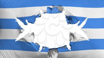 Tallinn city, capital of Estonia flag with a big hole, white background, 3d rendering
