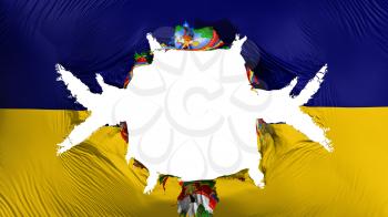 Tegucigalpa city, capital of Honduras flag with a big hole, white background, 3d rendering