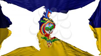 Destroyed Tegucigalpa city, capital of Honduras flag, white background, 3d rendering