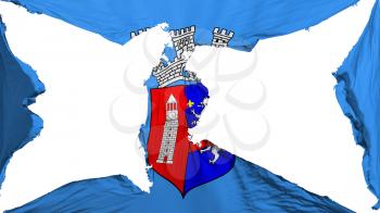 Destroyed Tirana city, capital of Albania flag, white background, 3d rendering