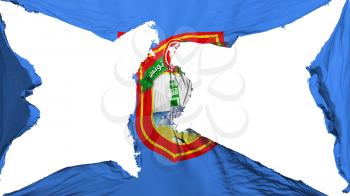 Destroyed Tunis city, capital of Tunisia flag, white background, 3d rendering