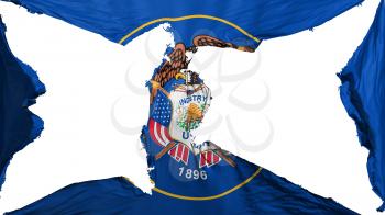 Destroyed Utah state flag, white background, 3d rendering