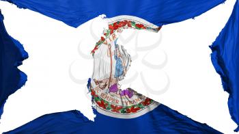 Destroyed Virginia state flag, white background, 3d rendering