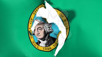 Damaged Washington state flag, white background, 3d rendering