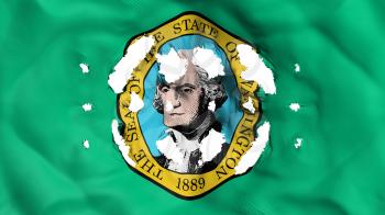 Washington state flag with a small holes, white background, 3d rendering