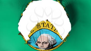 Big hole in Washington state flag, white background, 3d rendering