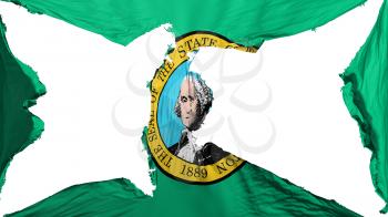 Destroyed Washington state flag, white background, 3d rendering