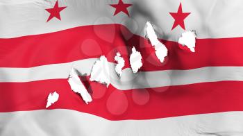 Washington DC city, capital of United States of America flag perforated, bullet holes, white background, 3d rendering
