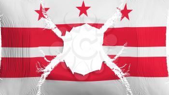 Washington DC state flag with a hole, white background, 3d rendering