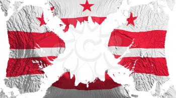 Washington DC state torn flag fluttering in the wind, over white background, 3d rendering