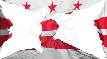 Destroyed Washington DC state flag, white background, 3d rendering