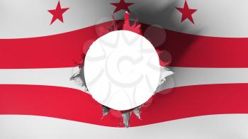Hole cut in the flag of Washington DC state, white background, 3d rendering