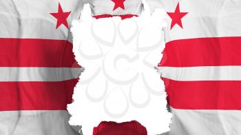 Ripped Washington DC state flying flag, over white background, 3d rendering