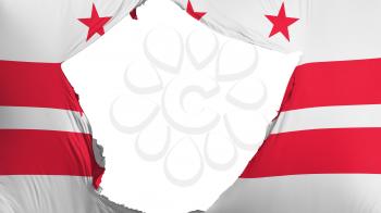 Cracked Washington DC state flag, white background, 3d rendering
