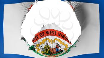 Big hole in West Virginia state flag, white background, 3d rendering