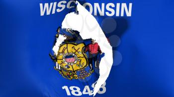 Damaged Wisconsin state flag, white background, 3d rendering