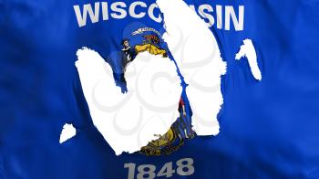 Ragged Wisconsin state flag, white background, 3d rendering