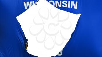 Cracked Wisconsin state flag, white background, 3d rendering