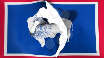 Damaged Wyoming state flag, white background, 3d rendering