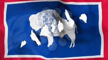 Wyoming state flag perforated, bullet holes, white background, 3d rendering