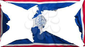 Destroyed Wyoming state flag, white background, 3d rendering