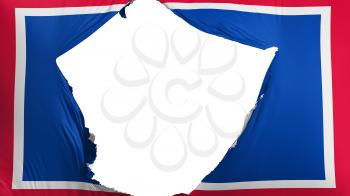 Cracked Wyoming state flag, white background, 3d rendering