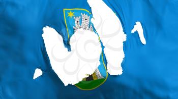 Ragged Zahreb city, capital of Croatia flag, white background, 3d rendering