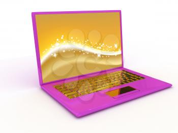 Royalty Free Clipart Image of a Pink Laptop