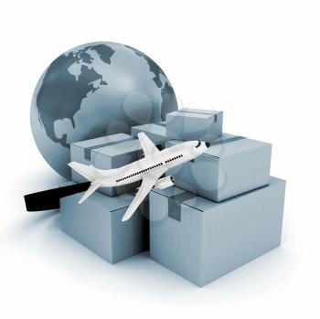 Royalty Free Clipart Image of a Globe and Airplane