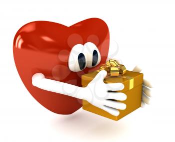 Royalty Free Clipart Image of a Heart Holding a Present
