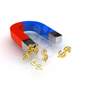 Royalty Free Clipart Image of a Magnet and Dollar Signs